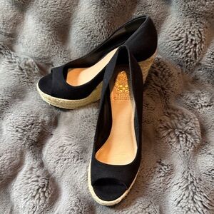 Vince Camuto Black Peep-Toe Espadrille Wedge